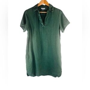 Le Paris Petit Linen V Neck Green Dress Size M